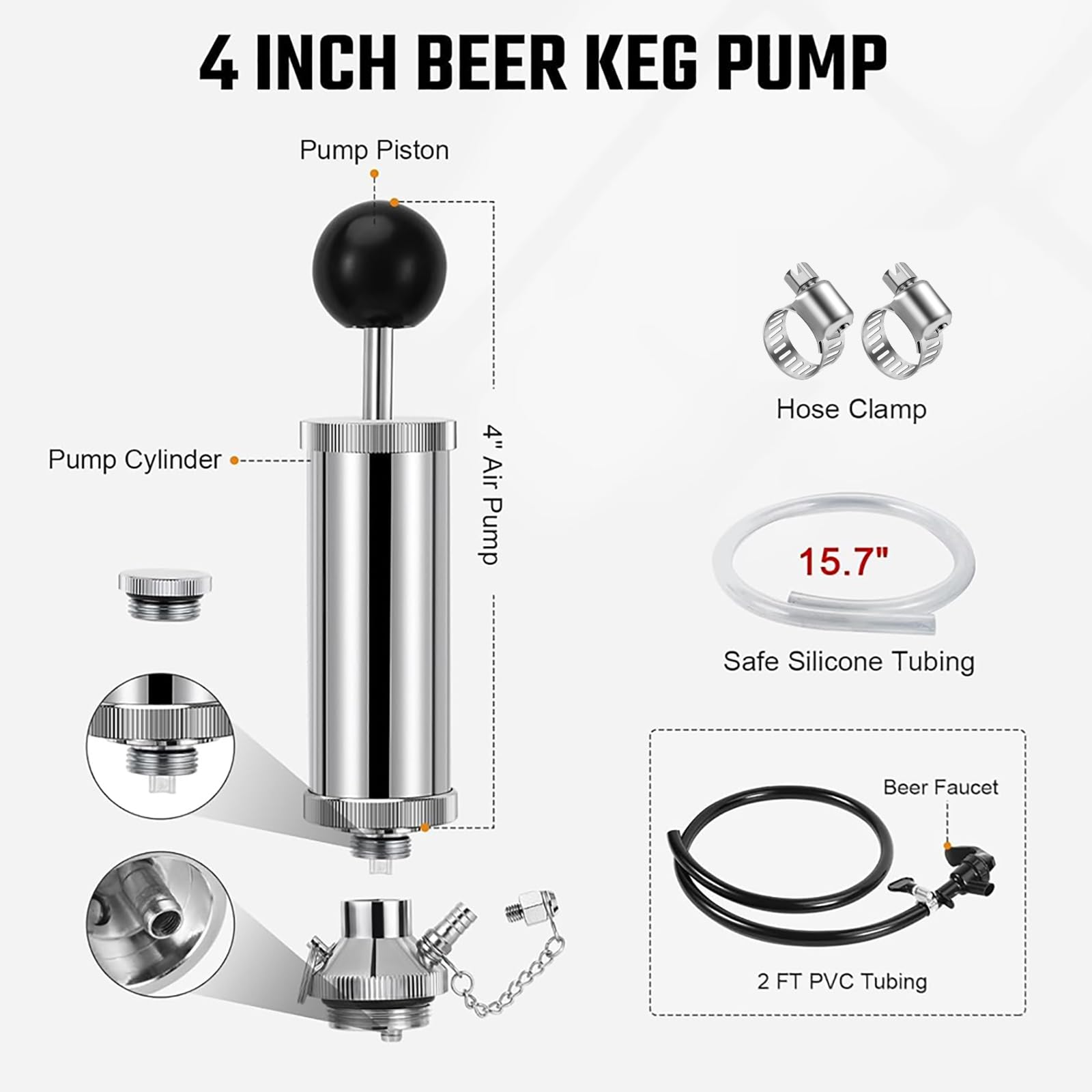 Mini barril de 3.6 L con sistema de bomba de grifo, dispensador de cerveza de barril de acero inoxidable de 128 onzas con bomba de mano, mini cultivador de barril de cerveza, bomba de grifo portátil