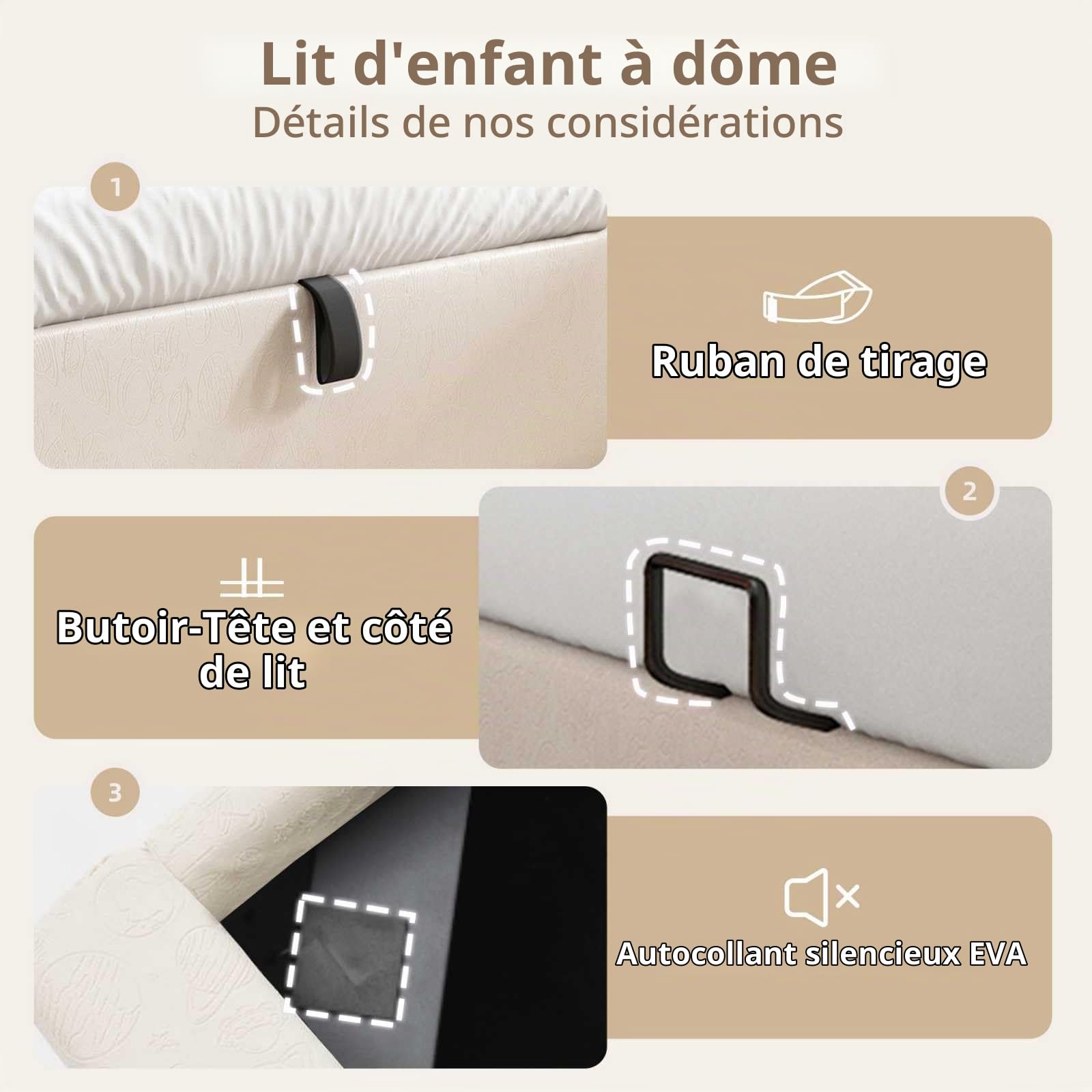 YEHTOKHOME Lit capitonné de Rangement hydraulique,Tête avec Arc en Demi-Cercle,PU rembourré Simple lit d'enfant avec sommier à Lattes(sans Matelas) (Beige, 90x190cm)