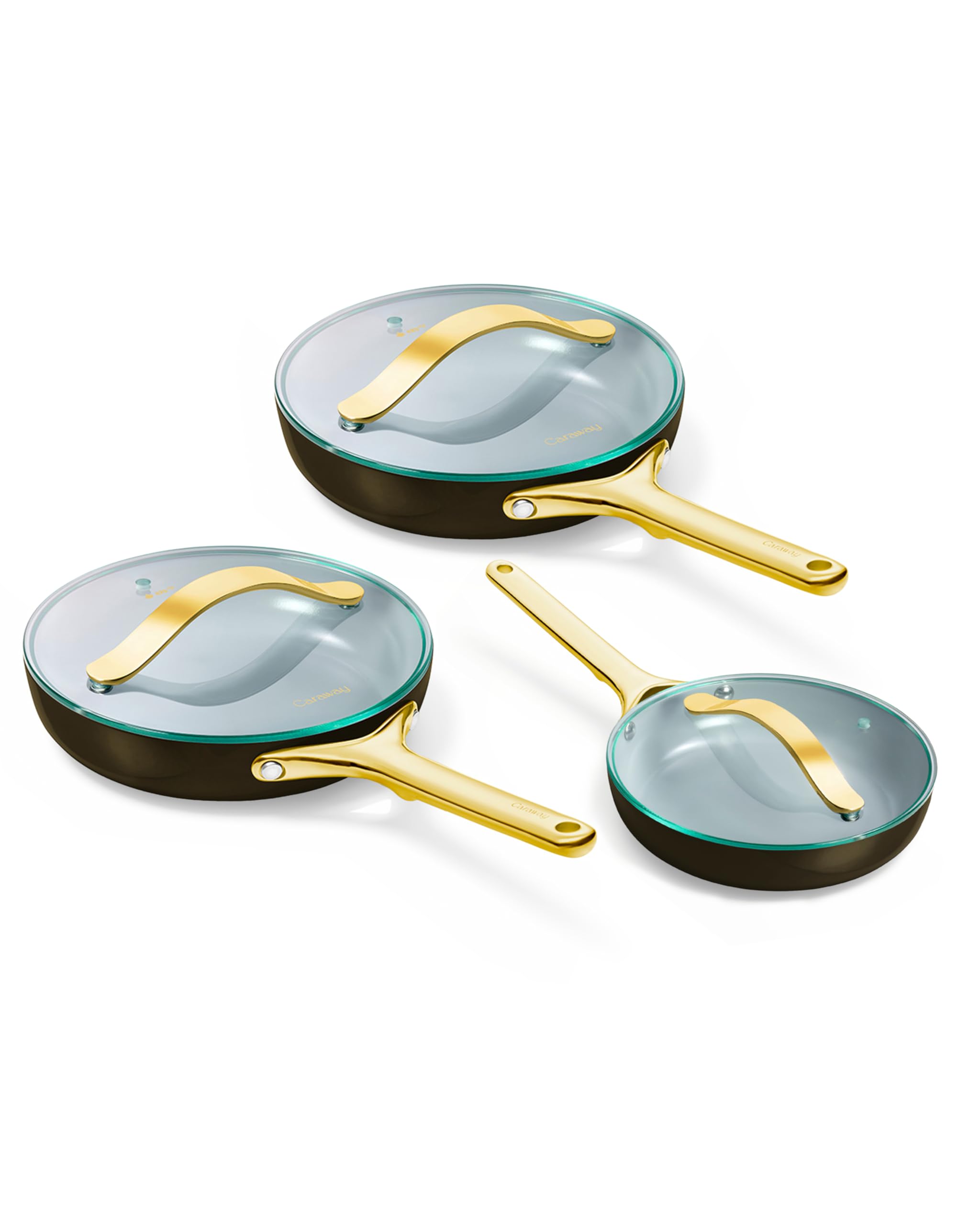 Caraway ceramic nonstick fry pan set with glass lids in black