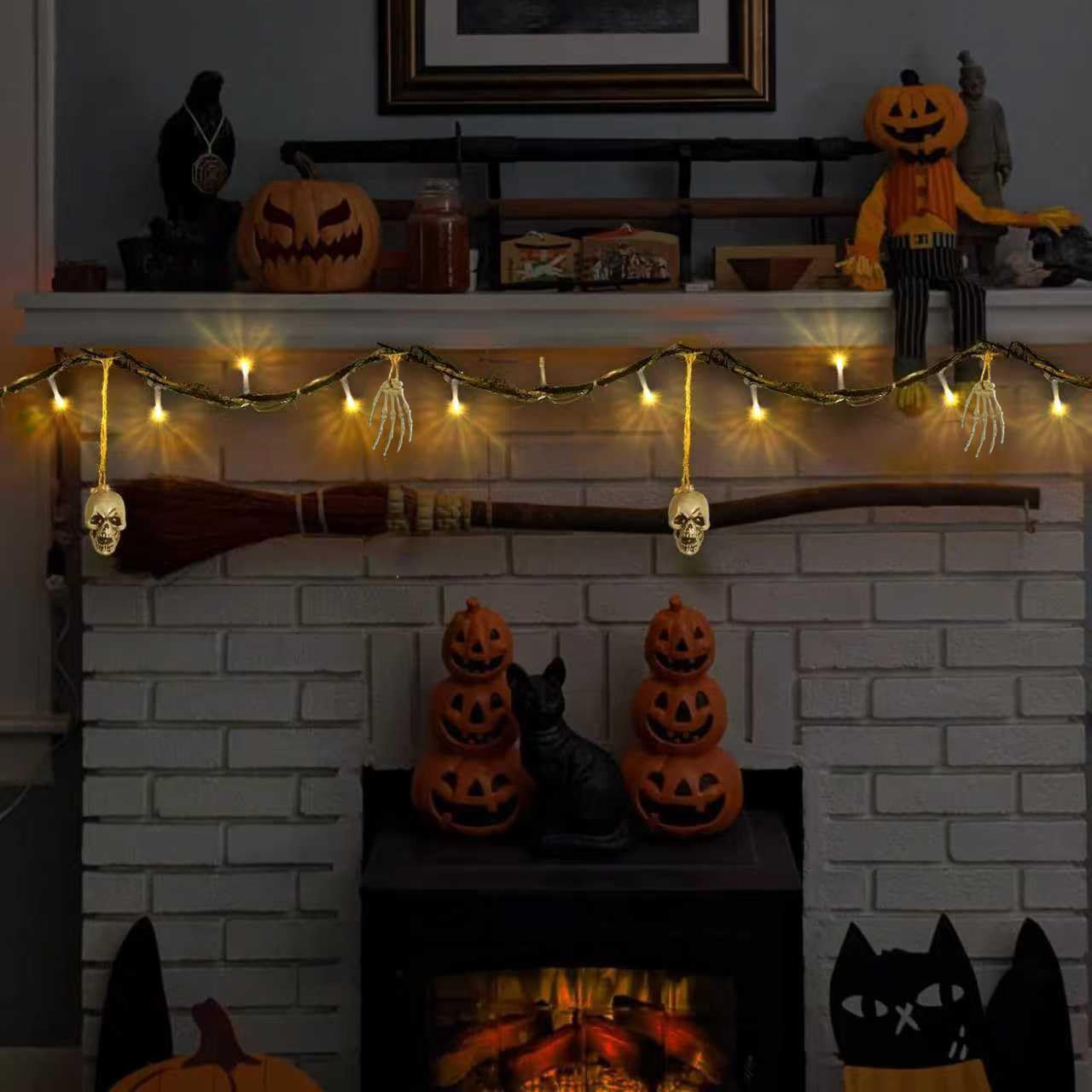 Luci decorative per Halloween per interni ed esterni, 1,8 m, 26 LED, a forma di osso, a batteria, spaventose ghirlande di Halloween, patio, decorazione per feste