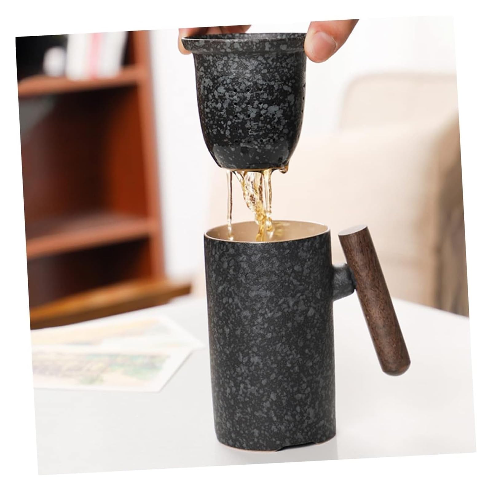Taza de café Taza de té para oficina y hogar, 1 juego de taza de agua para el hogar con tapa, colador de té, taza de té para el hogar, oficina, separación de té, taza de café, taza de té, taza de