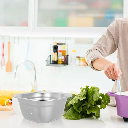 Miniatura 3 de VOSAREA Lavabo cuadrado de acero inoxidable, colador de metal, colador cuadrado de gran capacidad, para frutas, cocina, lavado de verduras,