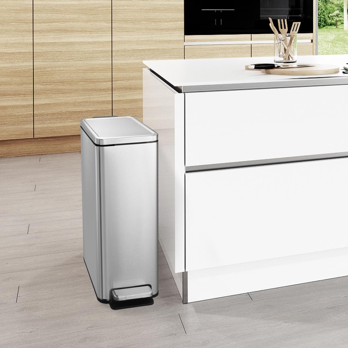 EKO Stella Slim Küchenmülleimer, 30 l, mit Pedal und Soft-Close-Deckel, Edelstahl, Anti-Fingerabdruck, moderner und robuster Mülleimer, große Kapazität für Recycling
