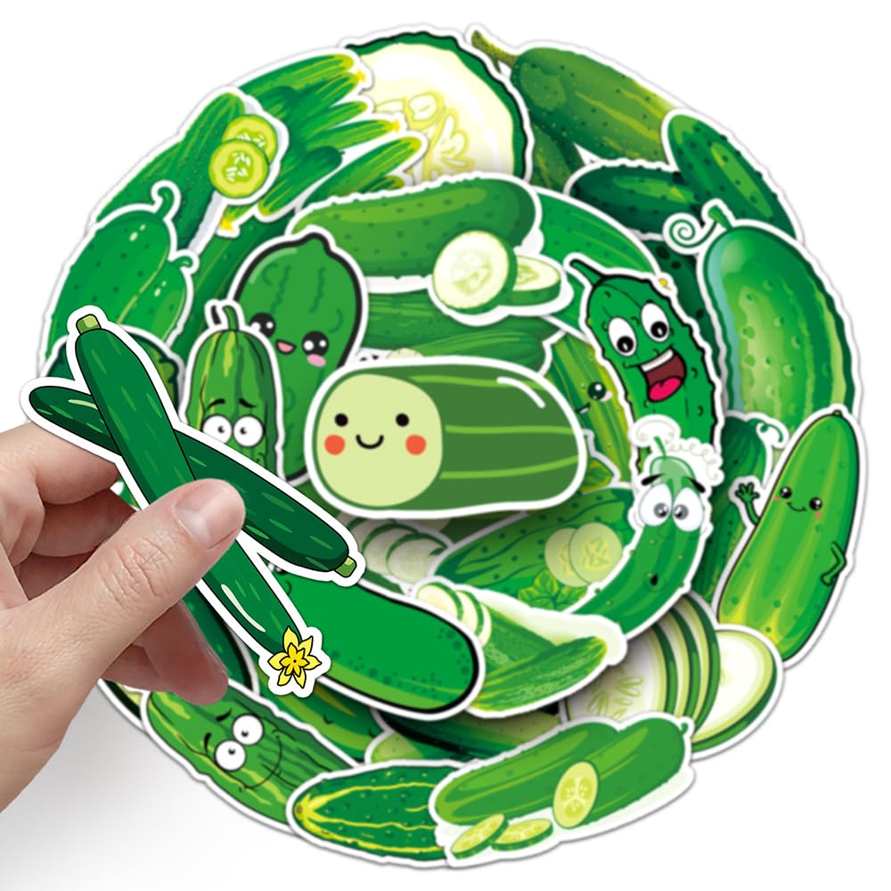 Playful Cucumber Vinyl Stickers, 50 PCS Waterproof Cute Fruit Decals for Laptops Scrapbooking, Journals, Notebooks - Image 4
