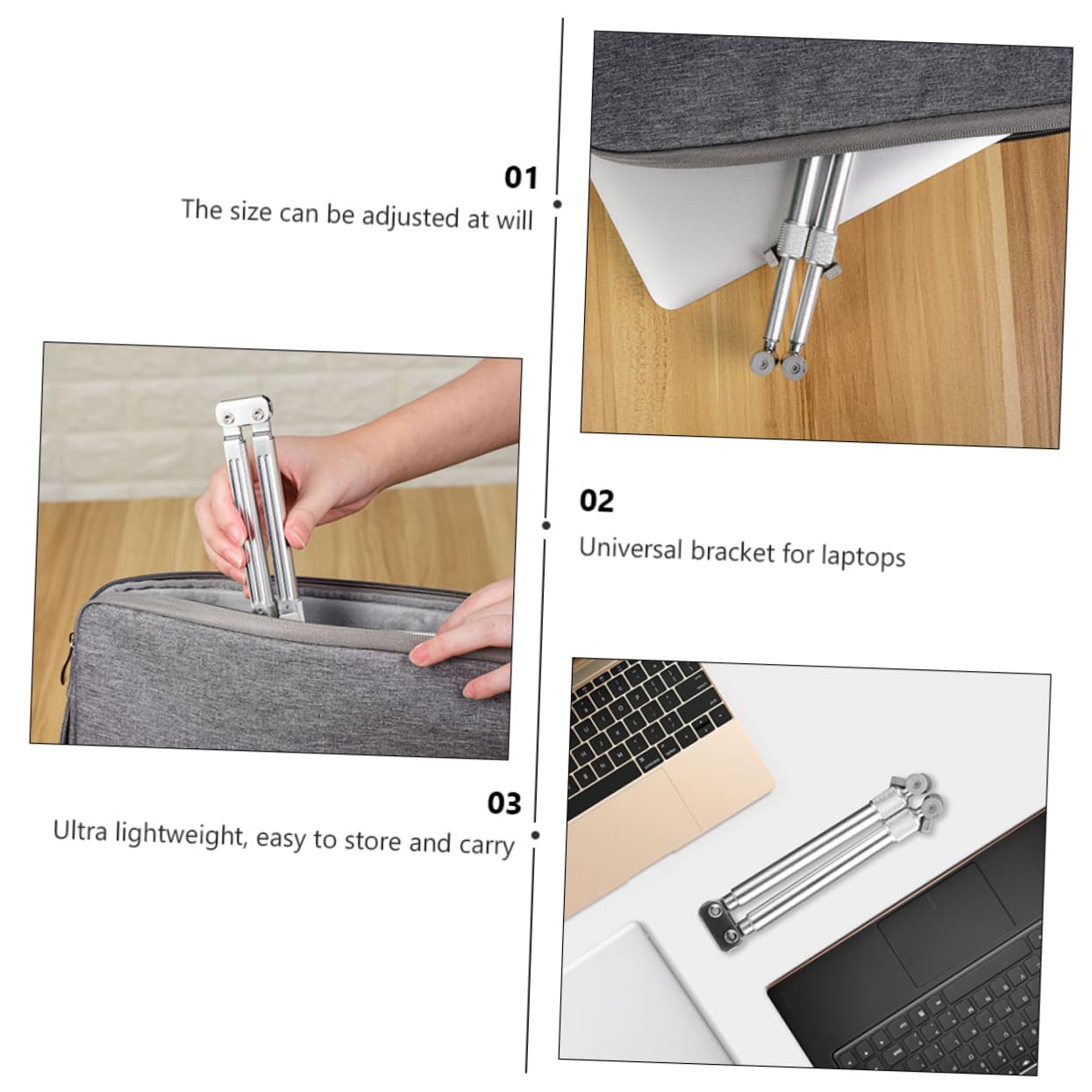 Supporto per Laptop Stabile Argento Struttura Triangolare Portatile senza Vibrazioni Regolabile in Lega di Alluminio e Fondo Traforato per Raffreddamento Durante la Digitazione