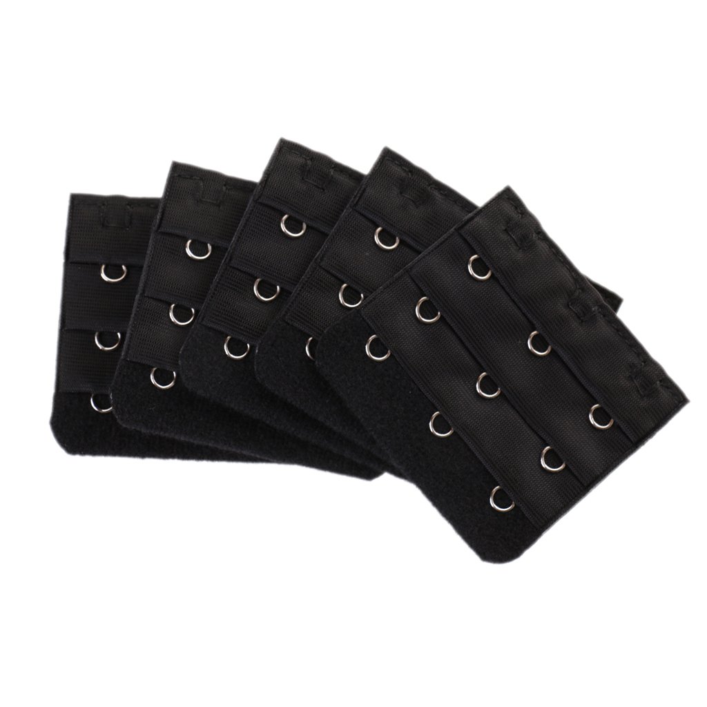 5pcs Elastic Bra Strap Extension Bra Extenders 3x 3 Hook Black-image-25