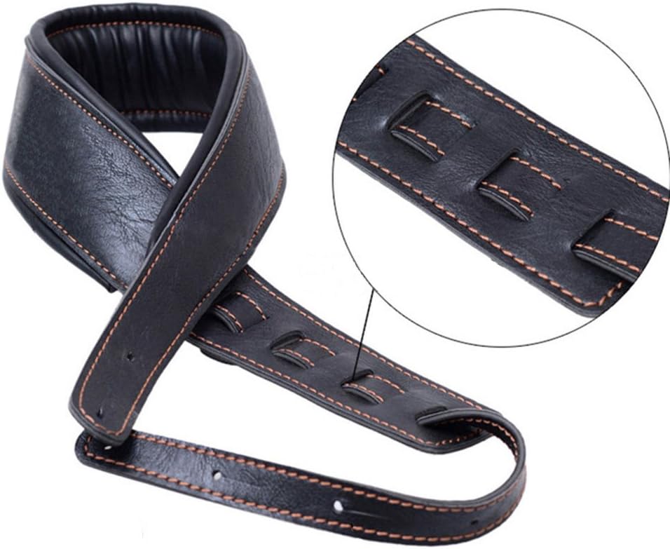 Guitar Strap,Soft Leather Guitar Strap&Bass Strap with 3.5" Wide Adjustable Length from 40" to 60" Packed with 2 Picks(Black)