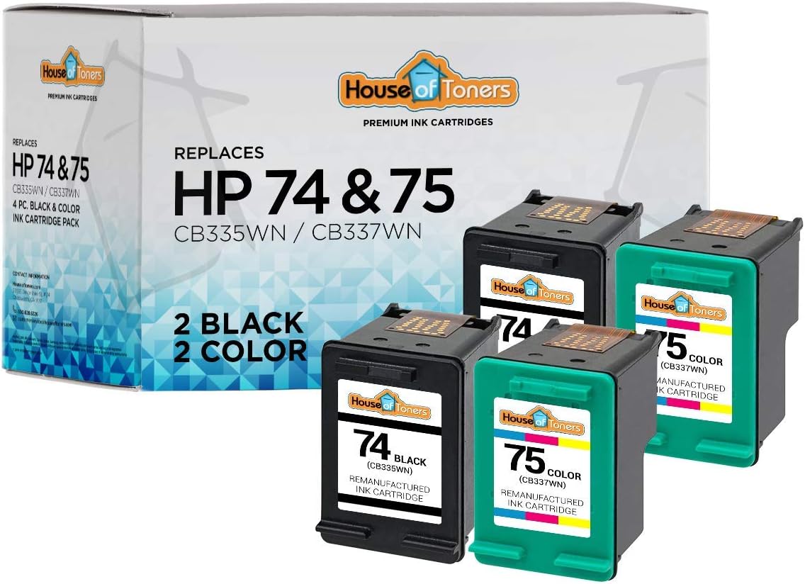Houseoftoners Remanufactured Replacement for HP 74 & 75 Ink Cartridge, High Yield HP 74 & 75 Ink Cartridge for Officejet J6405 J6410 J6413 J6415 J6450 J6480 J6488-4 Pack (Multicolor)