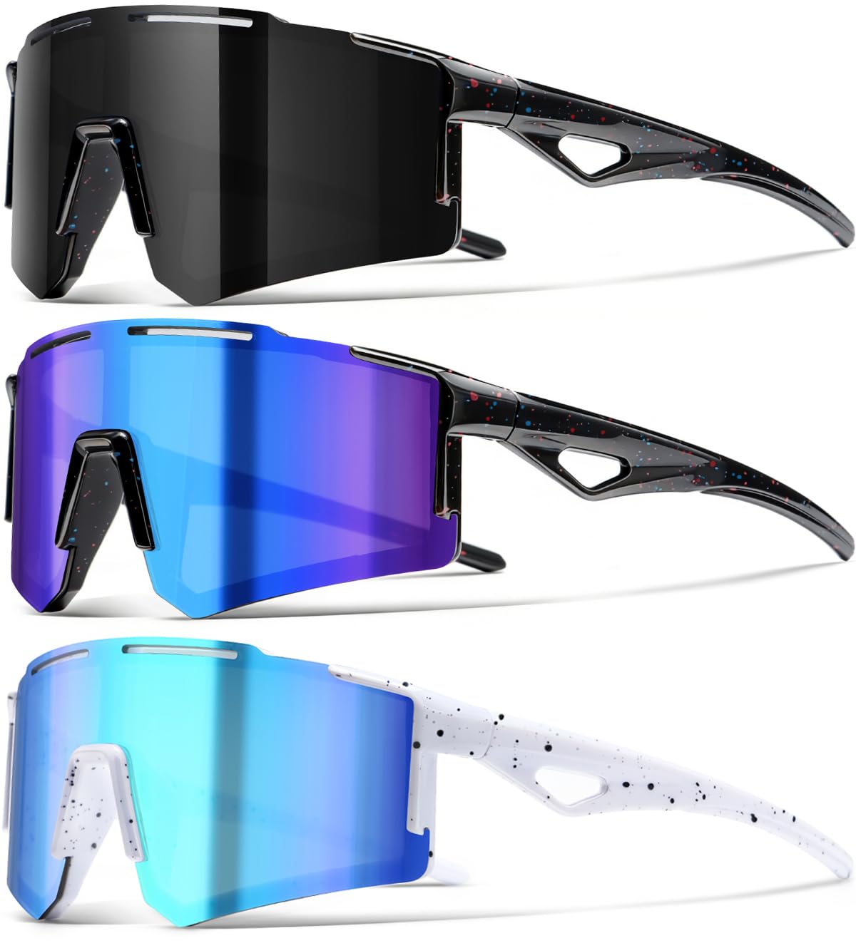 Confezione da 3 occhiali da sole per bambini, da baseball, per ragazzi e ragazze, per softball, ciclismo, sport, protezione UV400