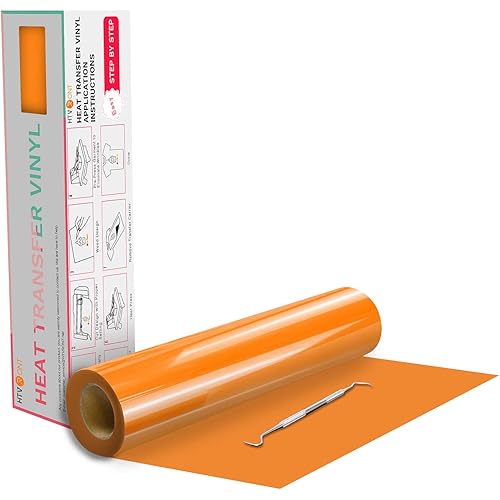 HTVRONT HTV Vinyl Rolls Heat Transfer Vinyl - 12" x 20ft Orange HTV Vinyl for Shirts, Iron on Vinyl for All Cutter Machine - Easy to Cut & Weed for Heat Vinyl Design (Orange)
