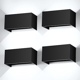 4 Pezzi Applique da Parete Interno/Esterno 24W 6000K Bianco Freddo Angolo del Fascio Regolabile Moderno Lampade da Parete IP65 Impermeabile Nero