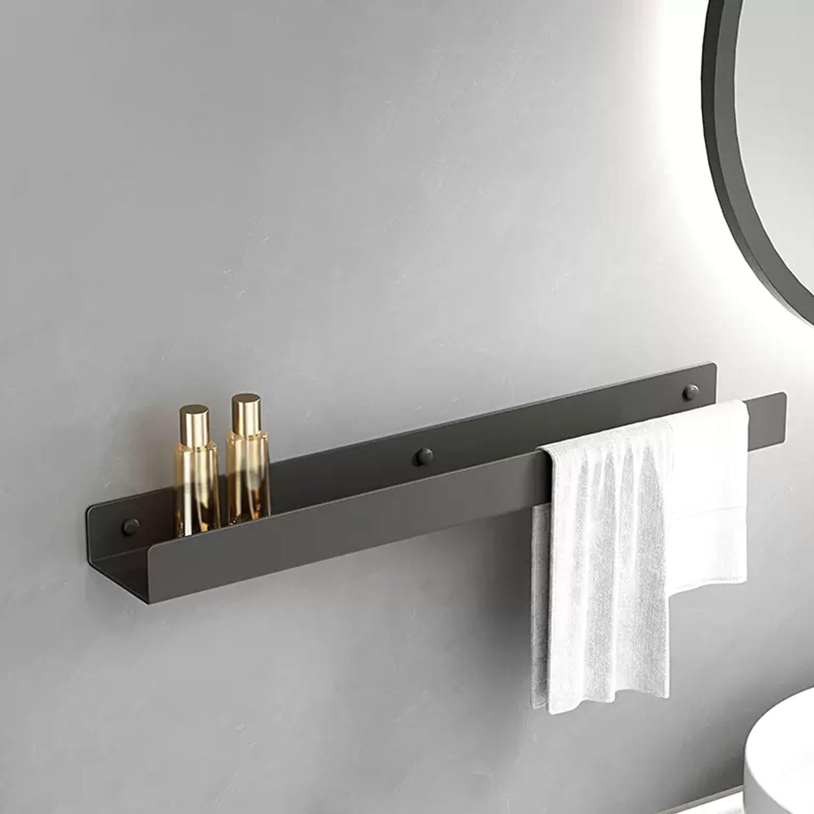 IUokLU Stainless Steel Bathroom Shelf, Wall-Mounted No-Drill Storage Rack for Bathroom, Kitchen & Balcony, 50cm Gray Floating Shelves for Shower & Home nization (Gris 70cm)