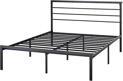 Miniatura 9 de SHA CERLIN Base de cama de tamaño matrimonial con estante de cabecera y base de metal resistente, no necesita somier, color negro