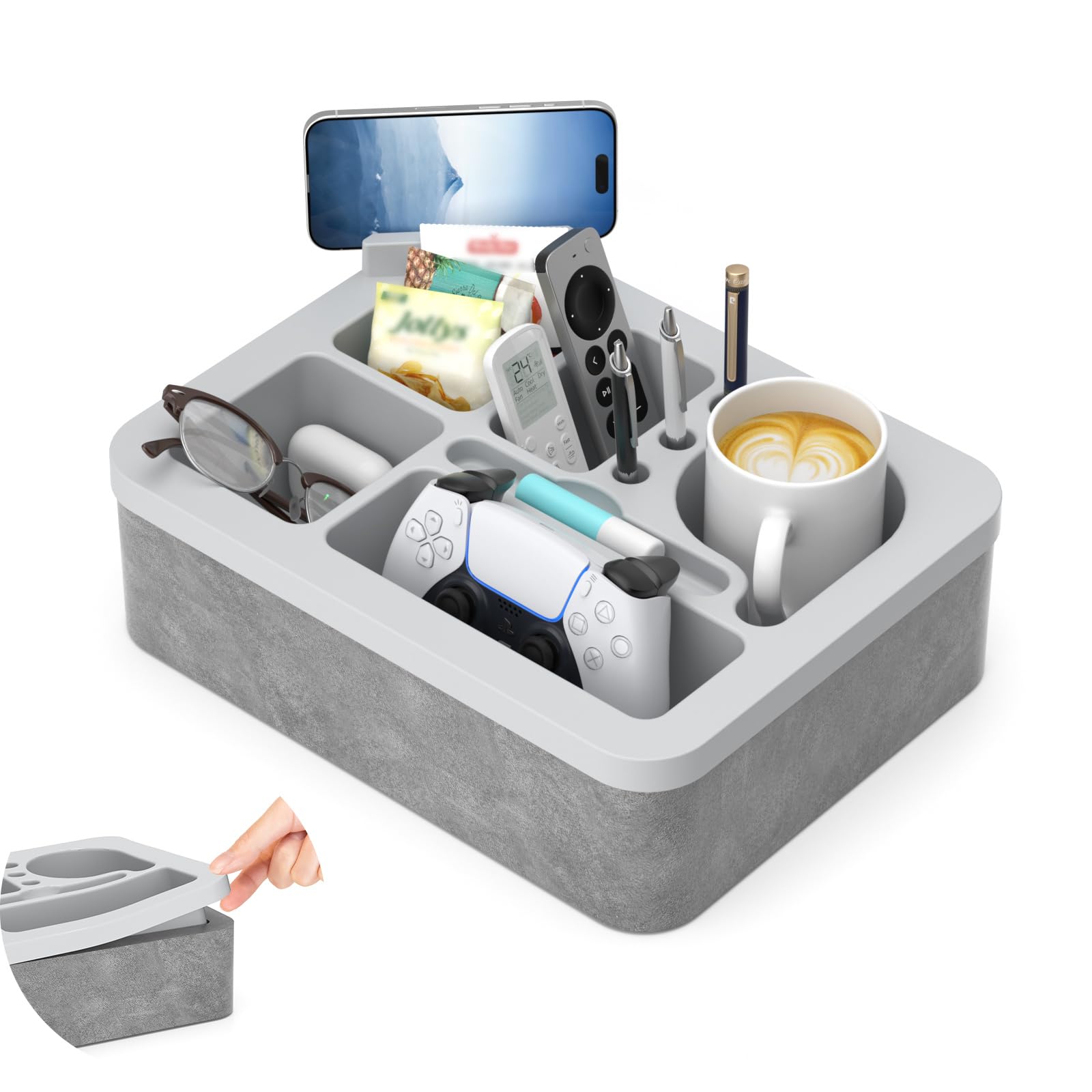 Couch Cup Holder Tray Silicone Couch Cup Holder Pillow Foam Bed Tray Snack Sofa Bed Caddy Organizer Beach Sofa Drink Holder Spill Proof Snack Caddy