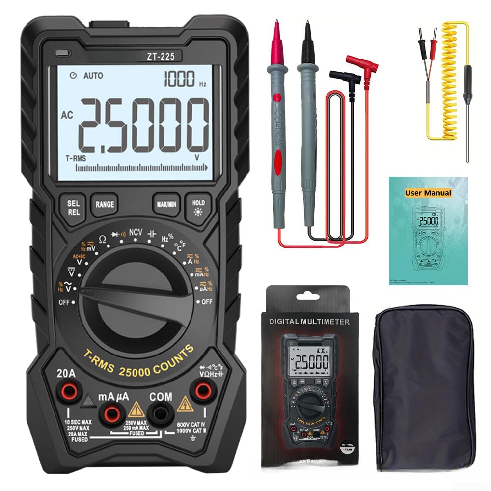 Multimetro a gamma automatica, ZT225 25000 conteggi True RMS, voltmetro, amperometro, ohmmetro