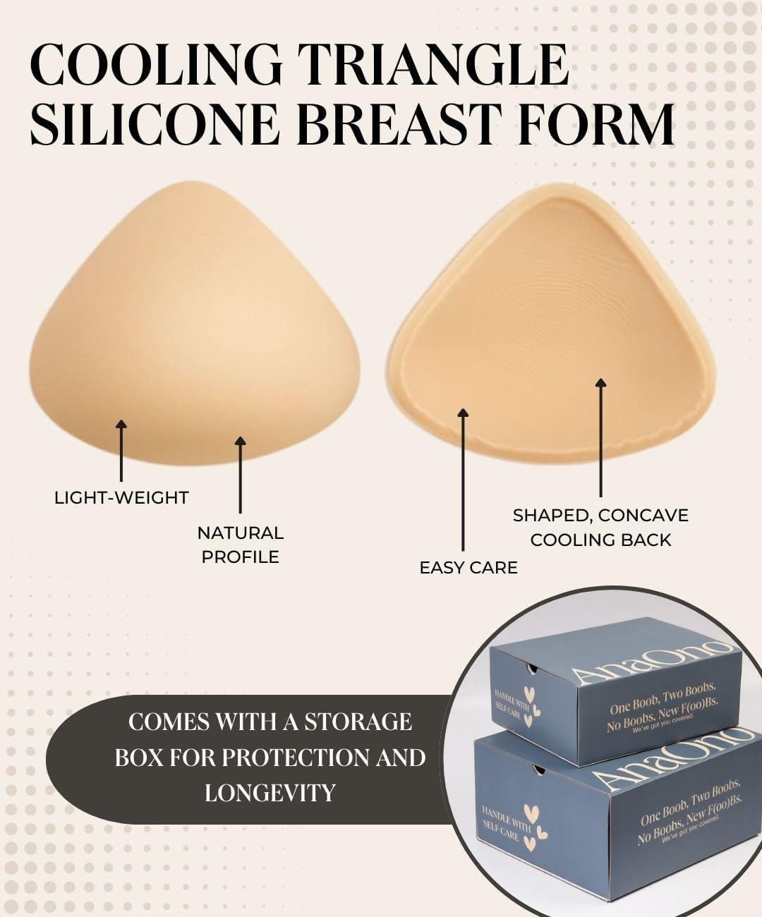 AnaOno Premium Triangle Silicone Breast Forms - Silky, Lightweight Mastectomy Prosthesis with Cooling Gel Back - 1 Piece