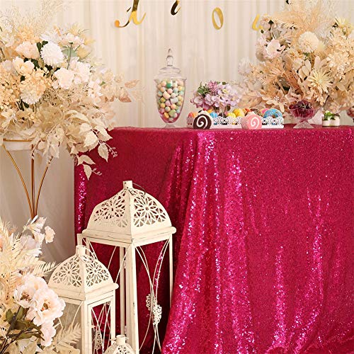 Eternal Beauty Sequin Tablecloth, 60X102 Rectangle Sequin Tablecloth For Party Cake Dessert Table Exhibition Events,Hot Pink #TOP2