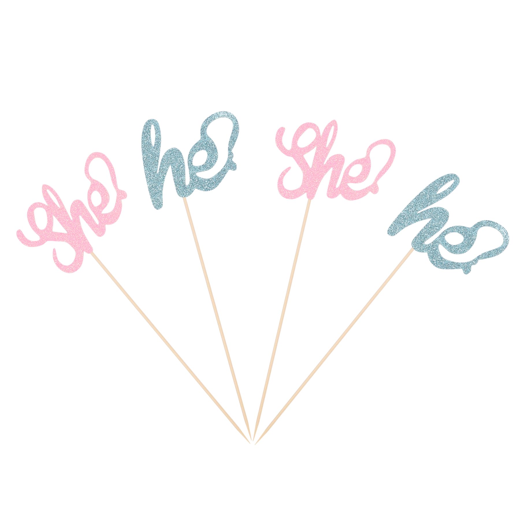 He or She Centerpiece Sticks for Gender Reveal Party Table Toppers Blue or Pink Party Decorations - Pack of 8