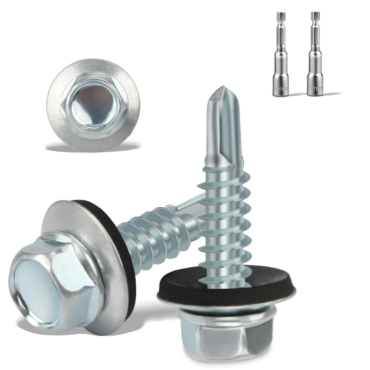 FBBEVWBK 120PCS Roofing Screws with Rubber Washers 4.8x19mm Hex Head Self Tapping Screws Tech Screw for Metal Zinc Plated Corrugated Roofing Cladding Steel Screw for Tin Roof