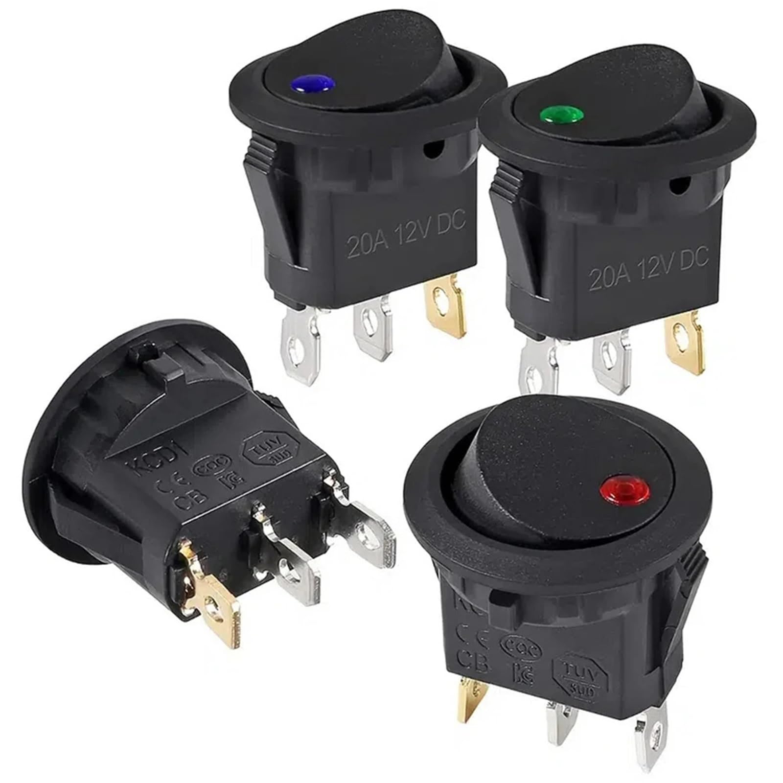 4 interruptores basculantes iluminados, Resistentes al Agua, CC 12 V, 20 A, Redondos, de 3 Pines, for Coche, Barco, camión. Interruptor Basculante(Oranje)