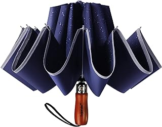 Lejorain Golf Large Inverted Umbrella - Black Big Windproof Heavy Duty Upside Down 46/50/54 Inch Compact Reverse Car Automatic Folding Reflective Umbrella