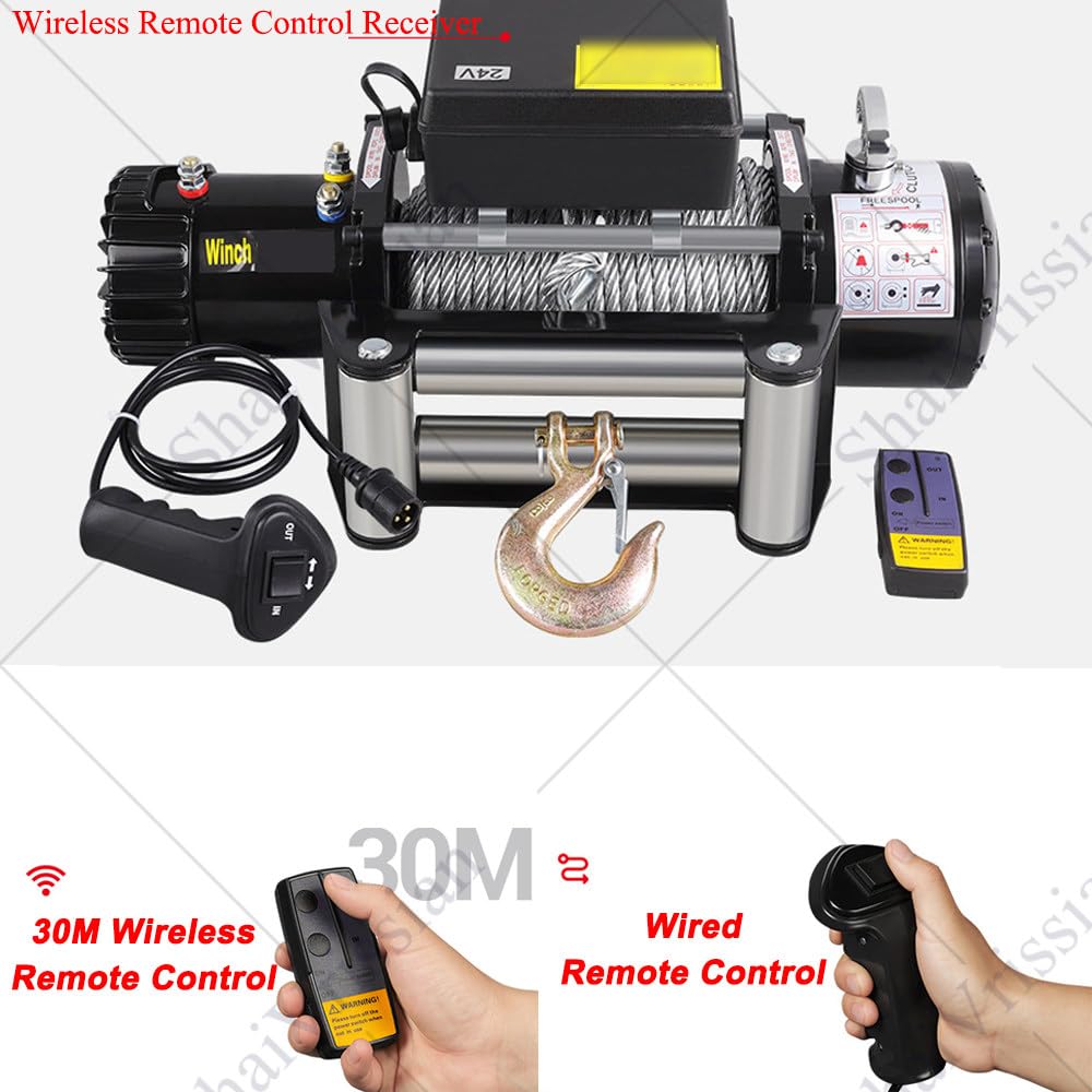 Wyciągarka Elektryczna Z Bezprzewodowym Pilotem, Linka Stalowa,Inteligentna Funkcja Hamowania W Przypadku Awarii Zasilania,Heterogeniczny Silnik Spiralny 4500lb-12V