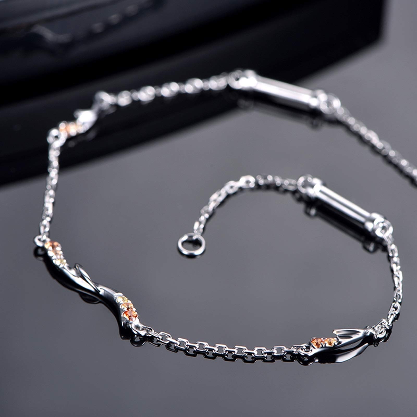 ZH1YFD Pulsera Oro Blanco 18K para Mujer, Eslabón de Barra con Cadena de Zafiro de Colores Pulsera Mujer 16-19CM