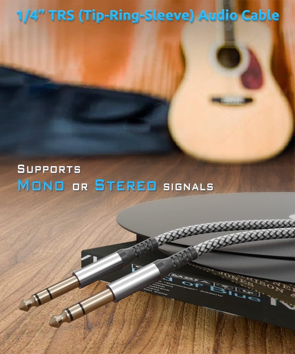 Itramax Câble Instrument Jack 6.35mm 9M – Câble TRS Stéréo Tressé Nylon, Jack 1/4" Mâle Vers Mâle Pour Guitare Électrique, Basse, Clavier, Ampli, Haut-Parleur – Qualité Studio Scène