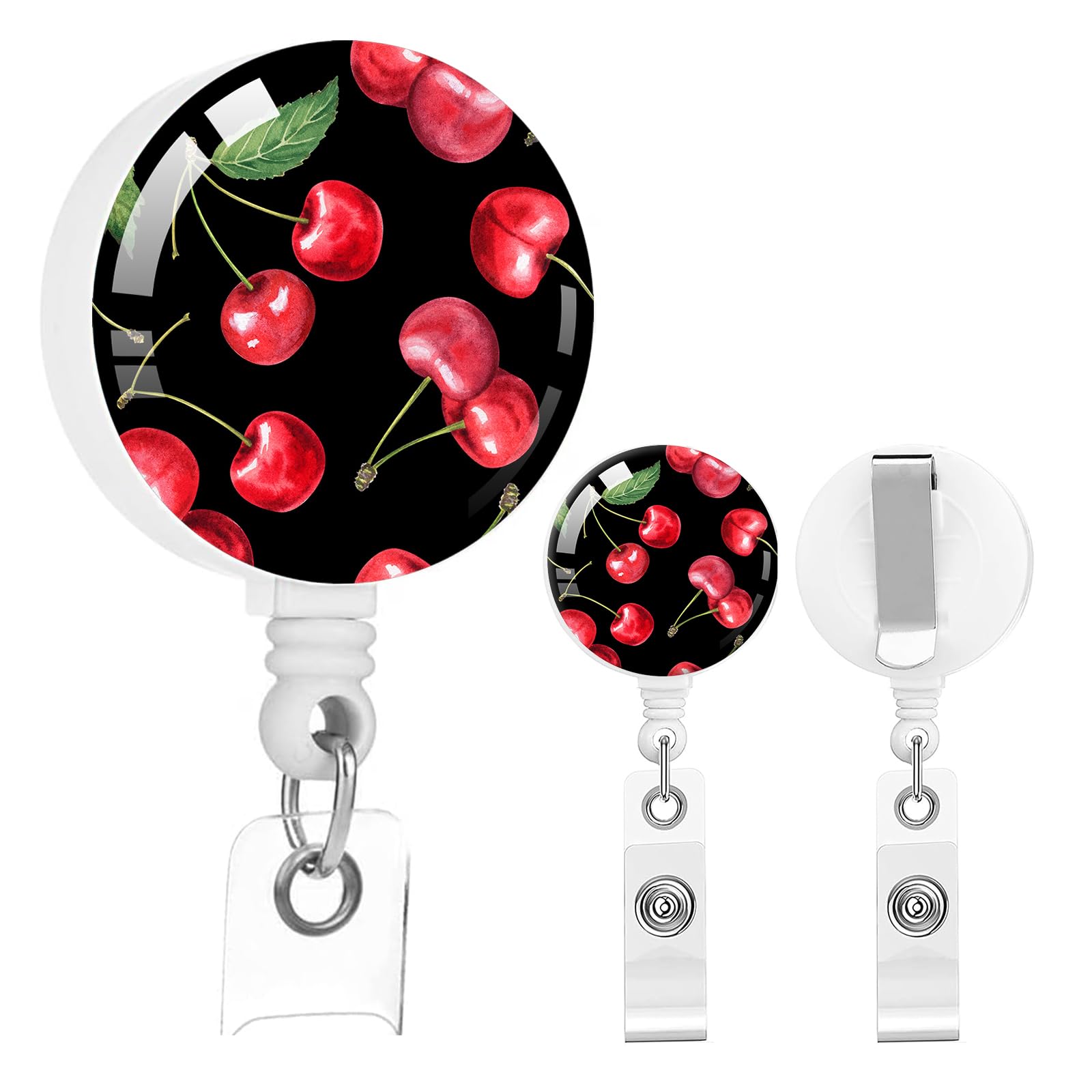 2 Pack Retractable Badge Holders with Clip, Cute ID Card Reels for Nurse, Doctor, Office Worker, Teacher(Watercolor Cherry Berry)