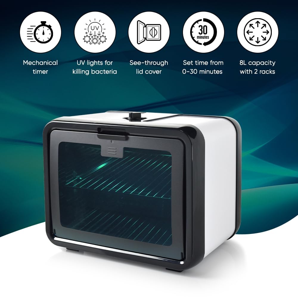 FOLELLO UV Sterilizing Cabinet With Mechanical Timer Quartz Lamp See-Through Lid Cover - Image 3 thumbnail