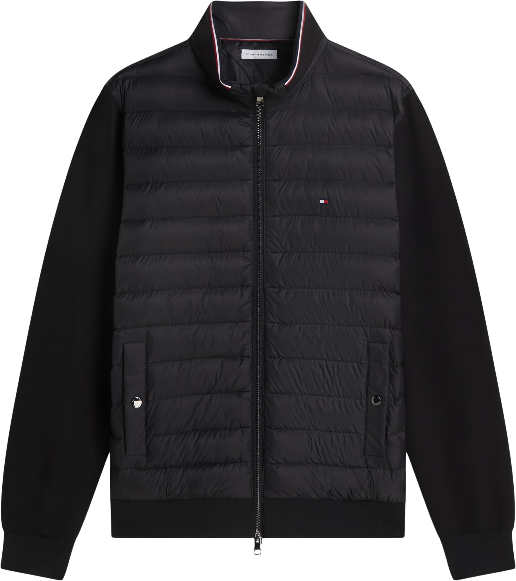 Tommy Hilfiger Herren Sweatshirt mit Reißverschluss Mix Media Stand Collar Steppjacke