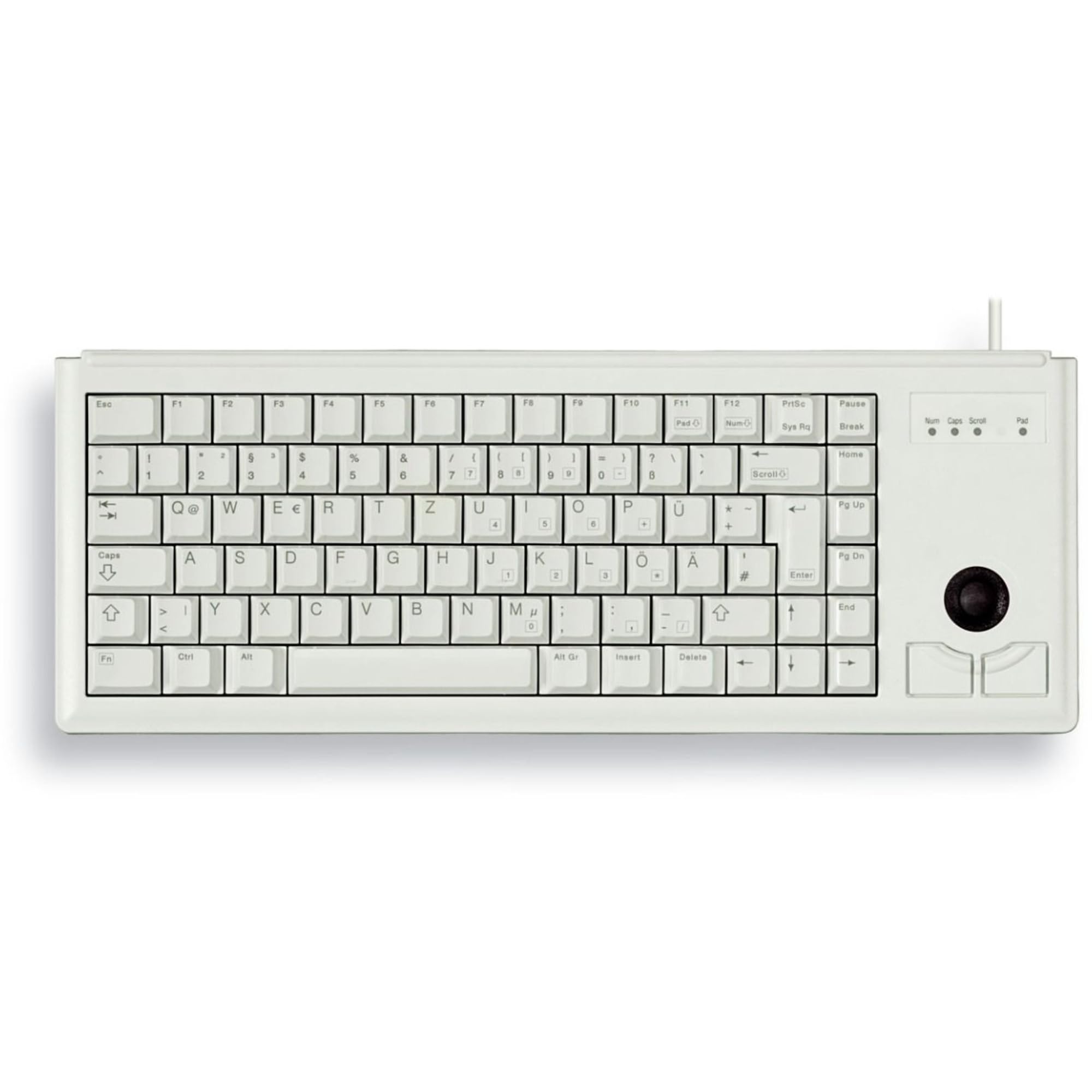 Cherry Compact Keyboard G84-4400, disposición Internacional, Teclado QWERTY, Teclado con Cable, Teclado mecánico, mecánica ML, trackball óptico Integrado más 2 Botones de ratón, Gris Claro
