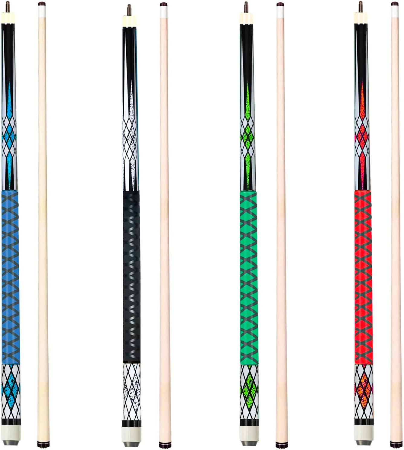 New Pool Stick Set of 4 with 13mm Cue Tip 58" Pool Cue with Rubber Anti-Skid Sleeve