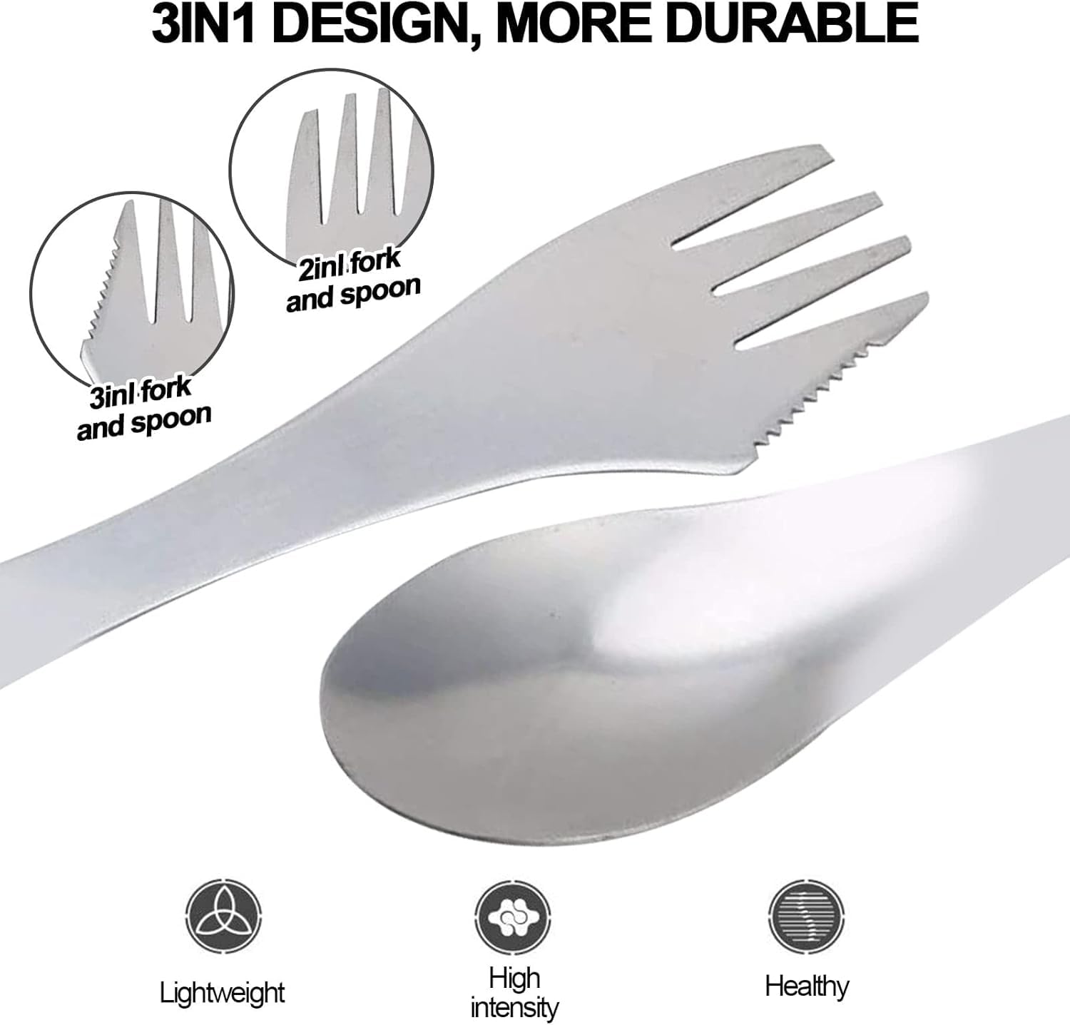 ORYX Couverts Camping Acier Inoxydable 3 Pièces Avec Housse Nylon