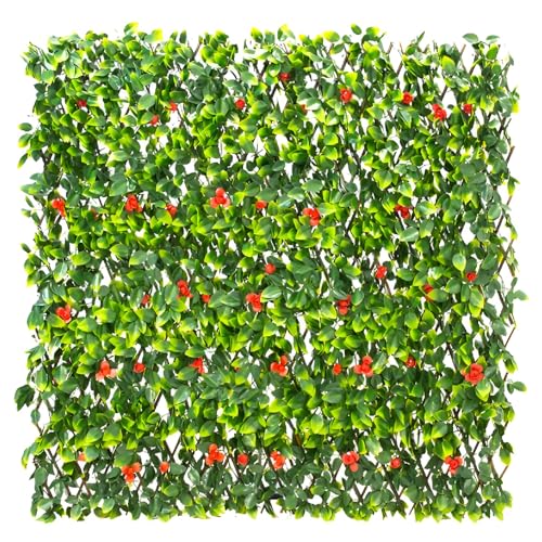 Image of Papillon Extendable Artificial Flower Outdoor Screening Trellis (Red) 1m x 2m (3ft 3in x 6ft 7in)