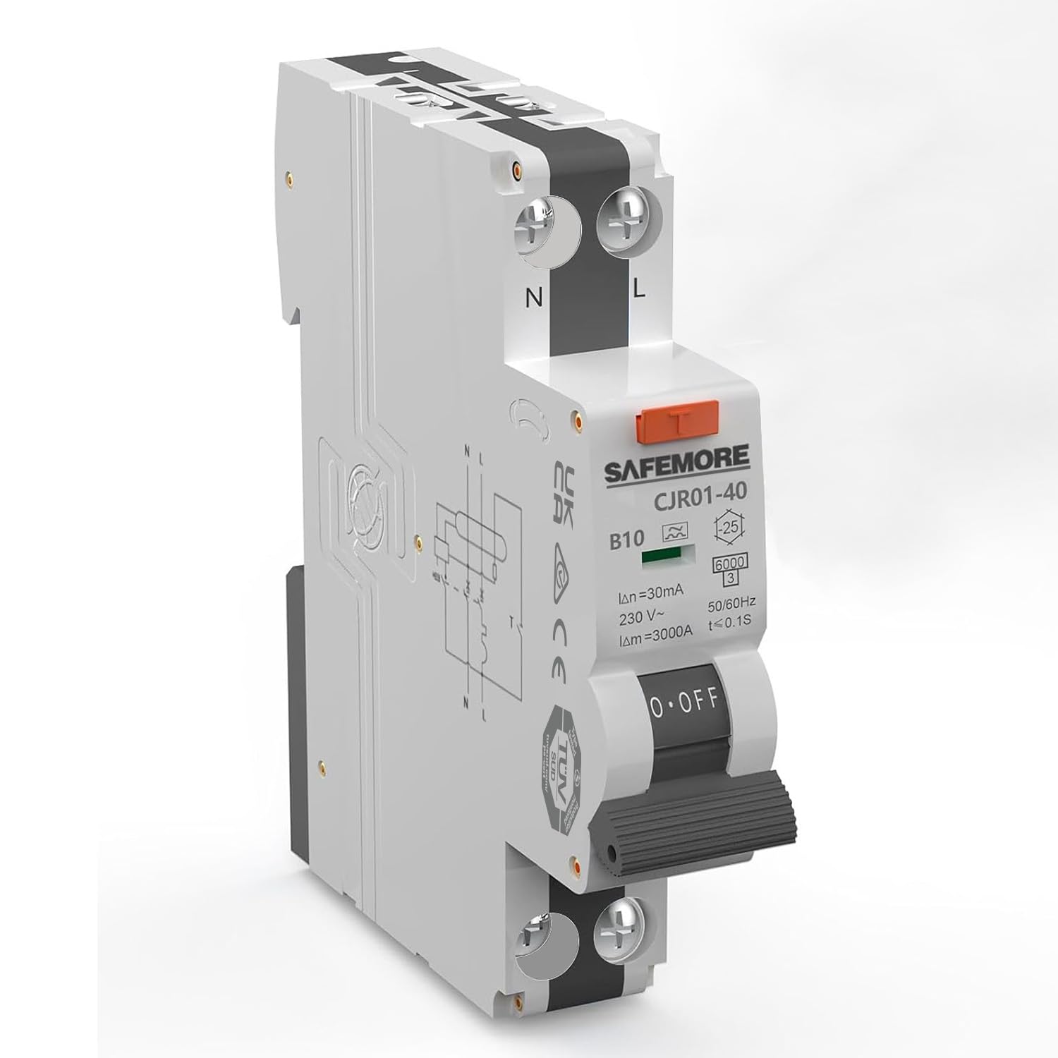 FI/LS-Schalter 10A 30mA 1P+N Typ A - RCBO Bidirektionaler Fehlerstromschutzschalter mit 6kA Schaltvermögen, B10 Kurve B, TÜV-Zertifizierung - DIN-Hutschiene, Grau