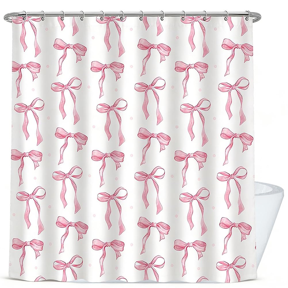 CYGMRFH Custom Bow Print Shower Curtain Pink, 180x180cm Waterproof Polyester Fabric, Rustproof Grommets Weighted Hem, Machine Washable, Includes 12 Hooks, Personalised Gift