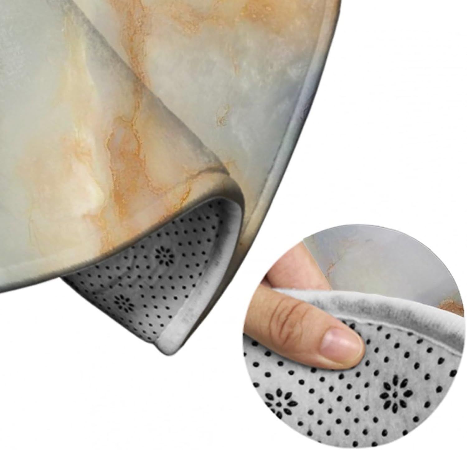 Soft and Playing Rug, Non-Slip Round Carpet Compatible with Watercolor Blue White Gold Marble, Funny Bedroom Chair Floor Decor Rugs, Indoor/Outdoor Water Absorb Pad, 60 Inches