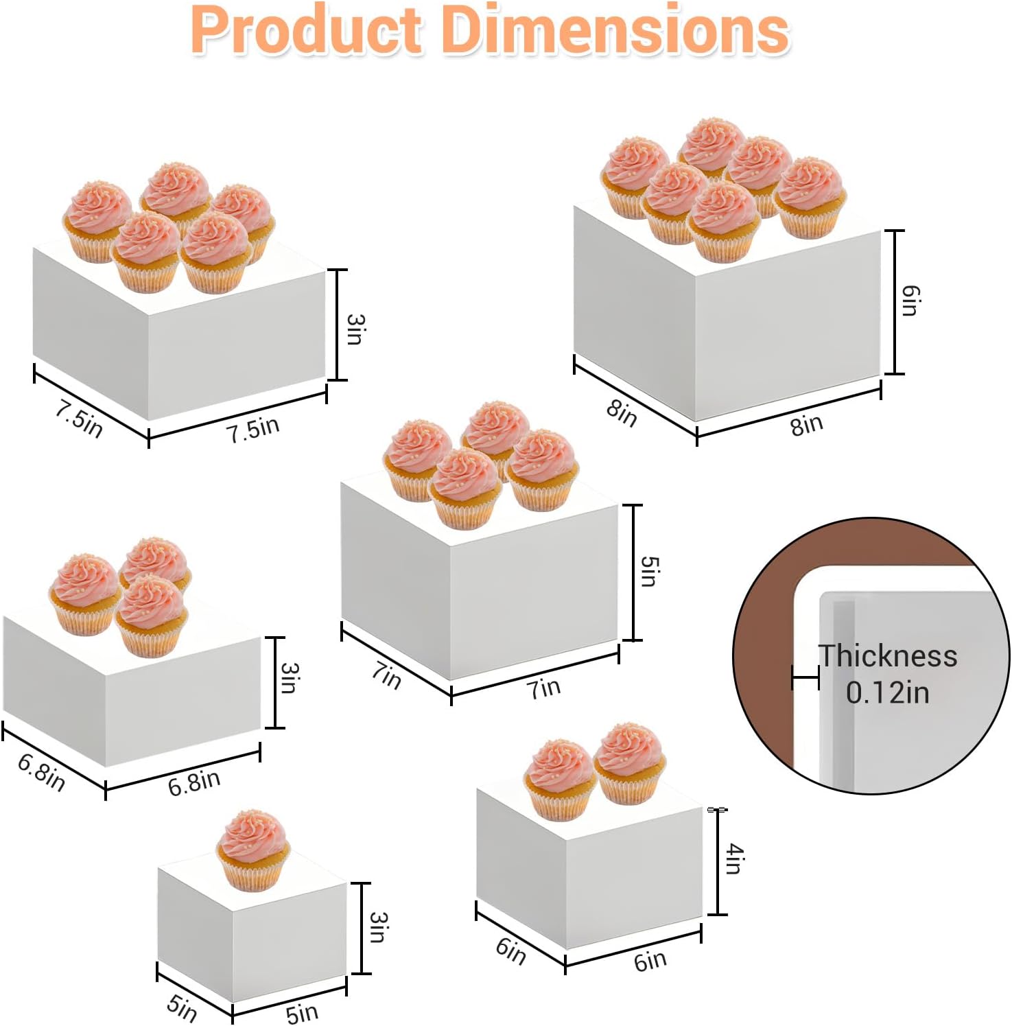 Garvee 6 Piece Buffet Risers Display Stand for Party, White Acrylic Cube Food Riser with Hollow Bottom, Cupcake Dessert Stand Nesting Storage Box for Catering, Jewelry & Collectibles