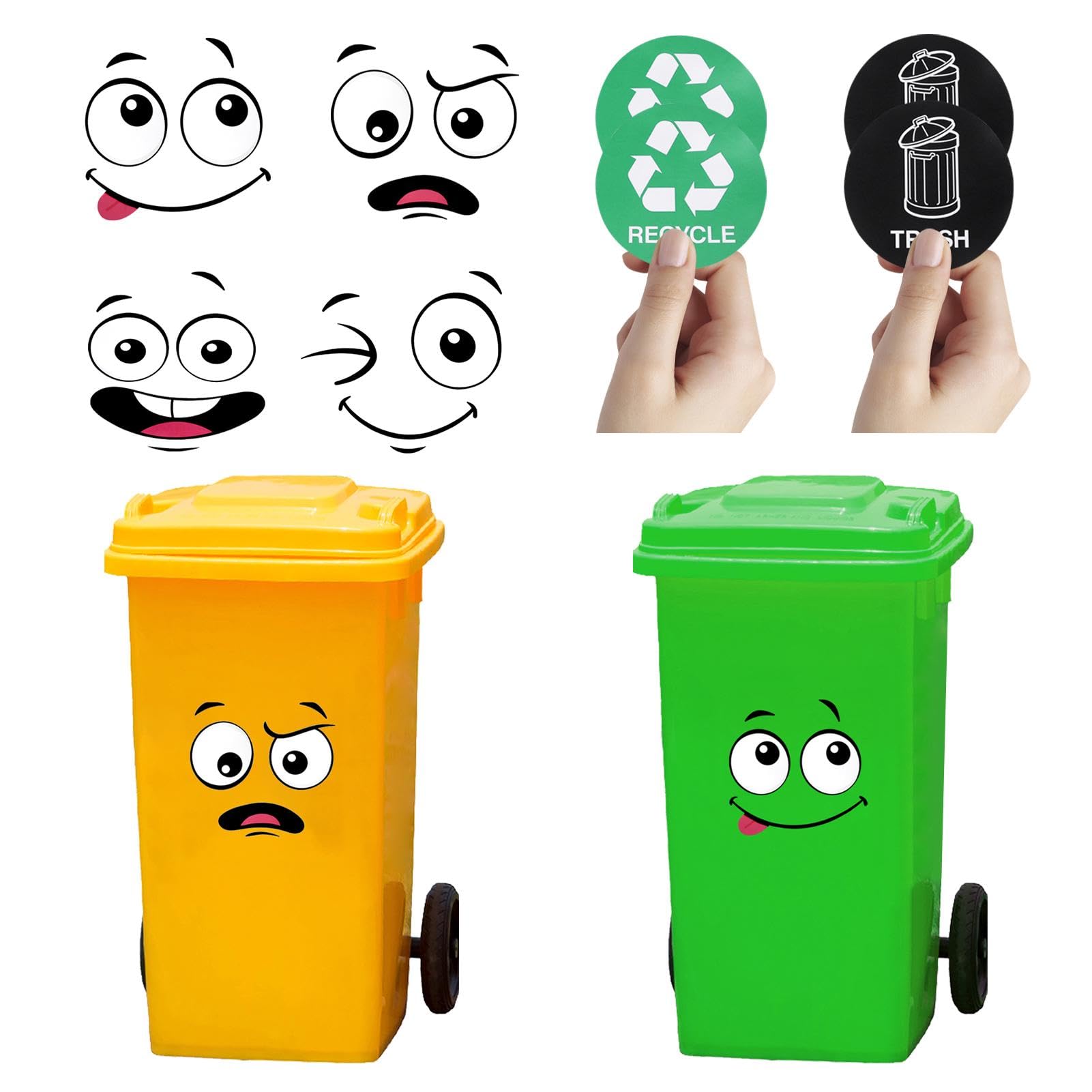 8 Sheets Wheelie Bin Stickers Adhesive Cartoon Expressions Dustbin Sticker Decorative Wall Stickers Eyes and Mouth DIY Large Decal for Trash Cans Bins Driveway Garden Outdoor Indoor Decoration