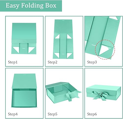 Miniatura 3 de Caja de regalo con tapa para regalos de 10.5 x 7.5 x 3.1 pulgadas con cinta y cierre magnético (paquete de 1) (azul Robin)