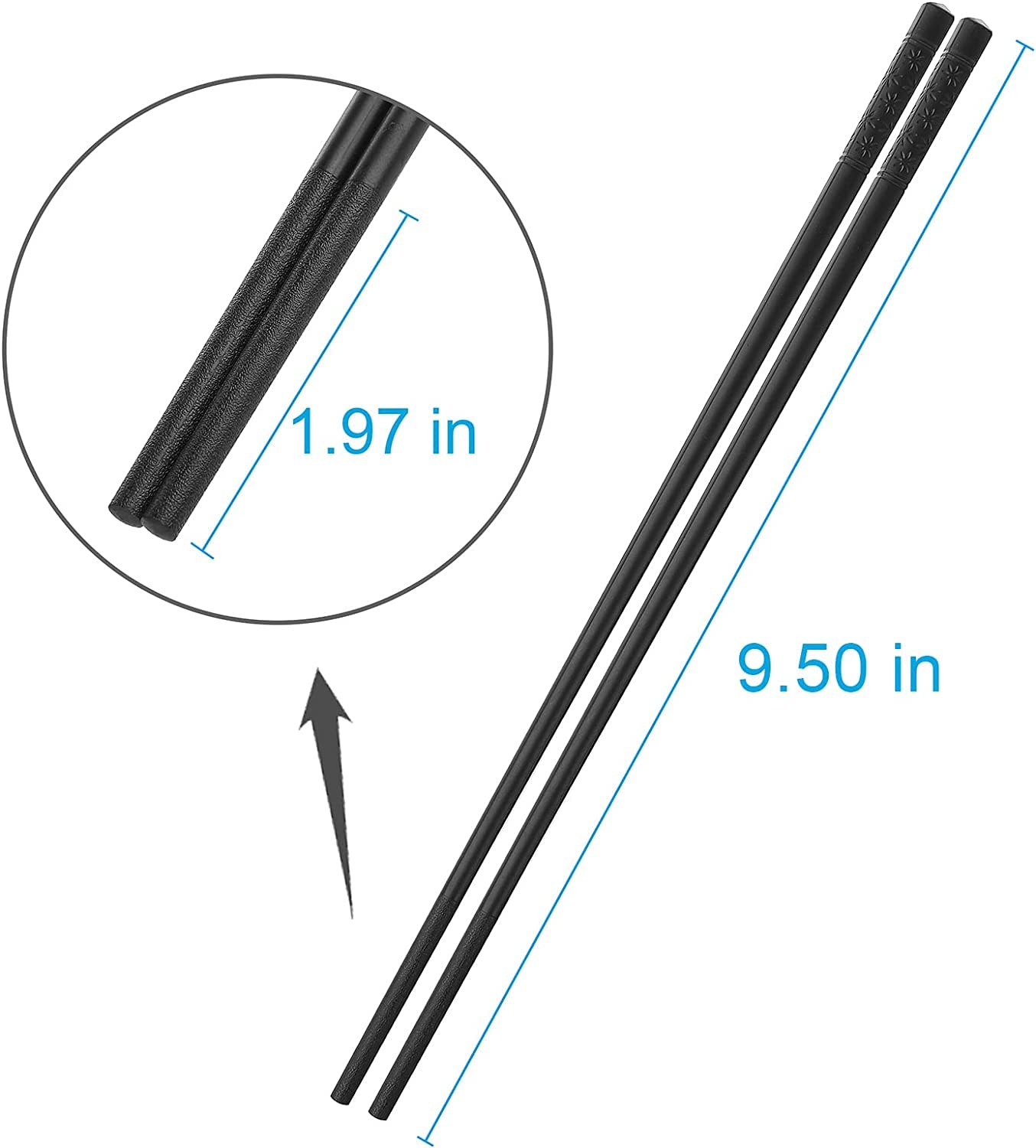 Zollyss 10 Pairs Fiberglass Reusable Non-Slip Chopsticks for Sushi, Noodles, Fried Rice (24 cm, Black) 2