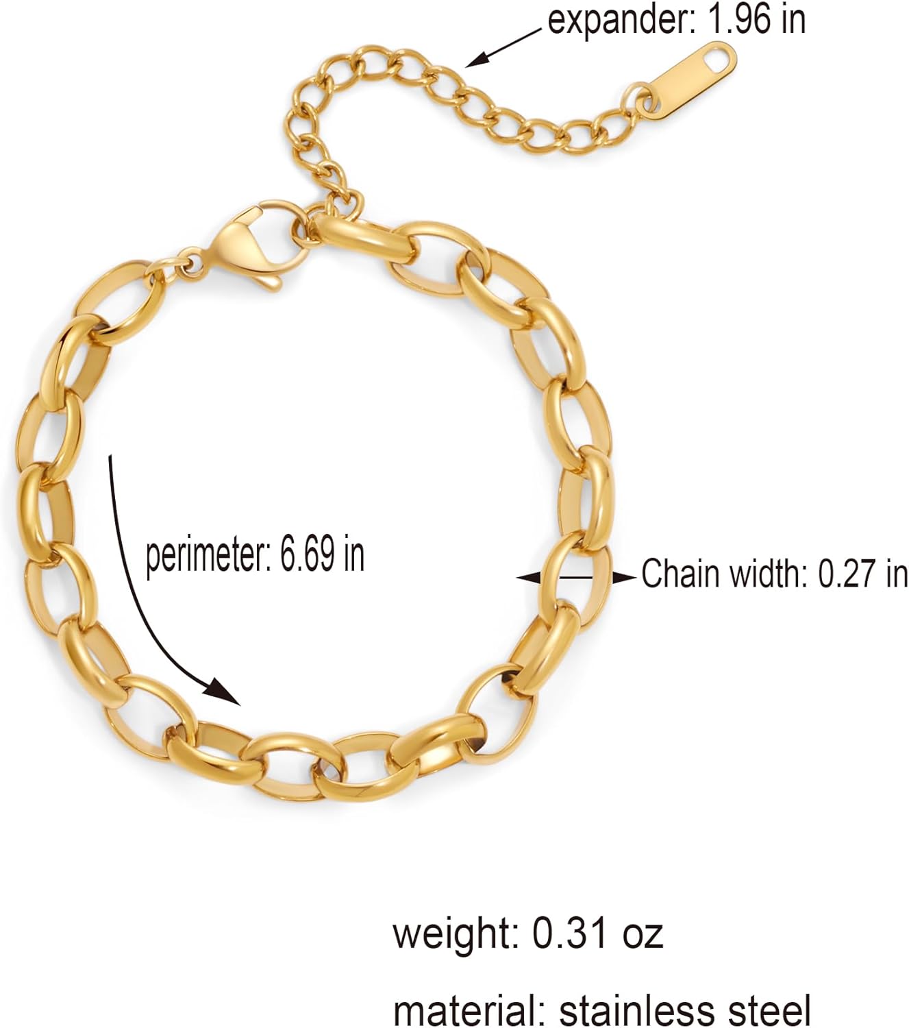 Chunky Gold Link Bracelet for Women 14k Gold Plate Charm Bracelet Trendy Jewelry Fashion Accessories - Image 6