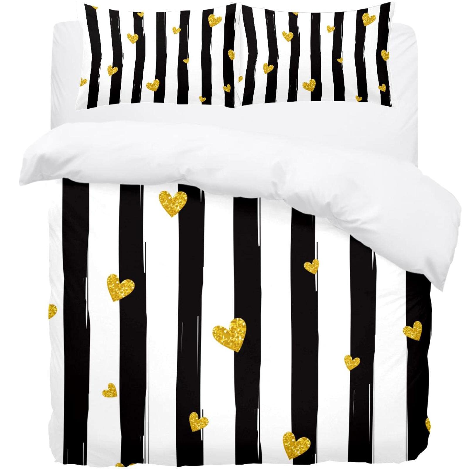Parure de lit ultra douce en microfibre anti-plis, housse de couette Love à rayures