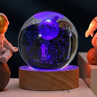 MR 3D Kristal Cam K re Renk De i tiren I kl  Cam K re Ah ap Soketli Gece Lambas ,  zel Tasar m,Harika bir hediye Astronot B [Enerji S n f  A]
