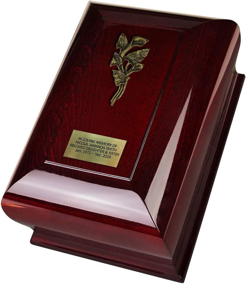 Remember Forever Wooden Cremation Urn for Adult,Urn for Human Ashes Display at Home Personalised (Calla Lily + Memorial Plaque)
