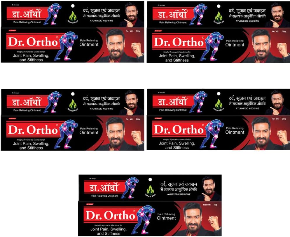 Dr.Ortho Ayurvedic Pain Relieving Ointment For Joint Pain, Neck Pain, Knee Pain, Muscle Pain | Ayurvedic Remedy Reduces Muscle Stiffness | Quick And Effective Result And Reduces Muscle Stiffness - 30 Gm(Pack Of 5)