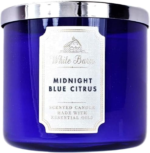 Bath and Body Works, vela blanca de 3 mechas con aceites esenciales, 14.5 onzas, aromas centrales 2021 (azul medianoche)
