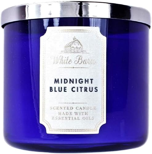 Bath and Body Works, White Barn 3-Wick Candle w/Essential Oils - 14.5 oz - 2021 Core Scents! (Midnight Blue Citrus) - Blue,White