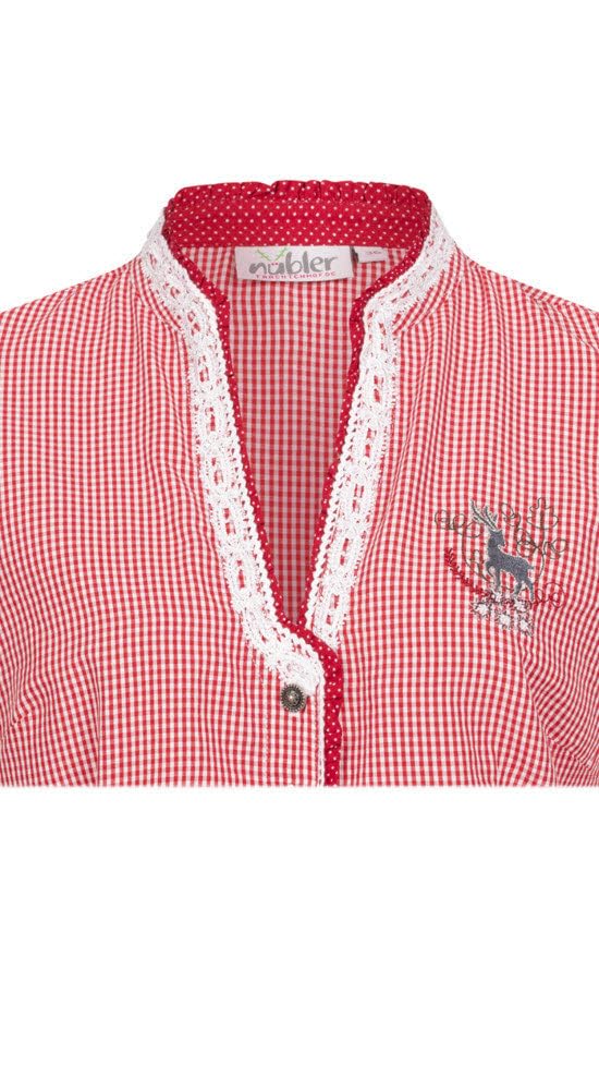 Nübler Trachtenbluse Damen - Kurzarm, V-Ausschnitt, klassischer Trachtenlook - Moderne bayrische Tracht, Sandy in Rot